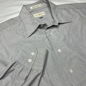 John W Nordstrom Men's 16 Grey Cotton Button Up Long Sleeve Dress Shirt
